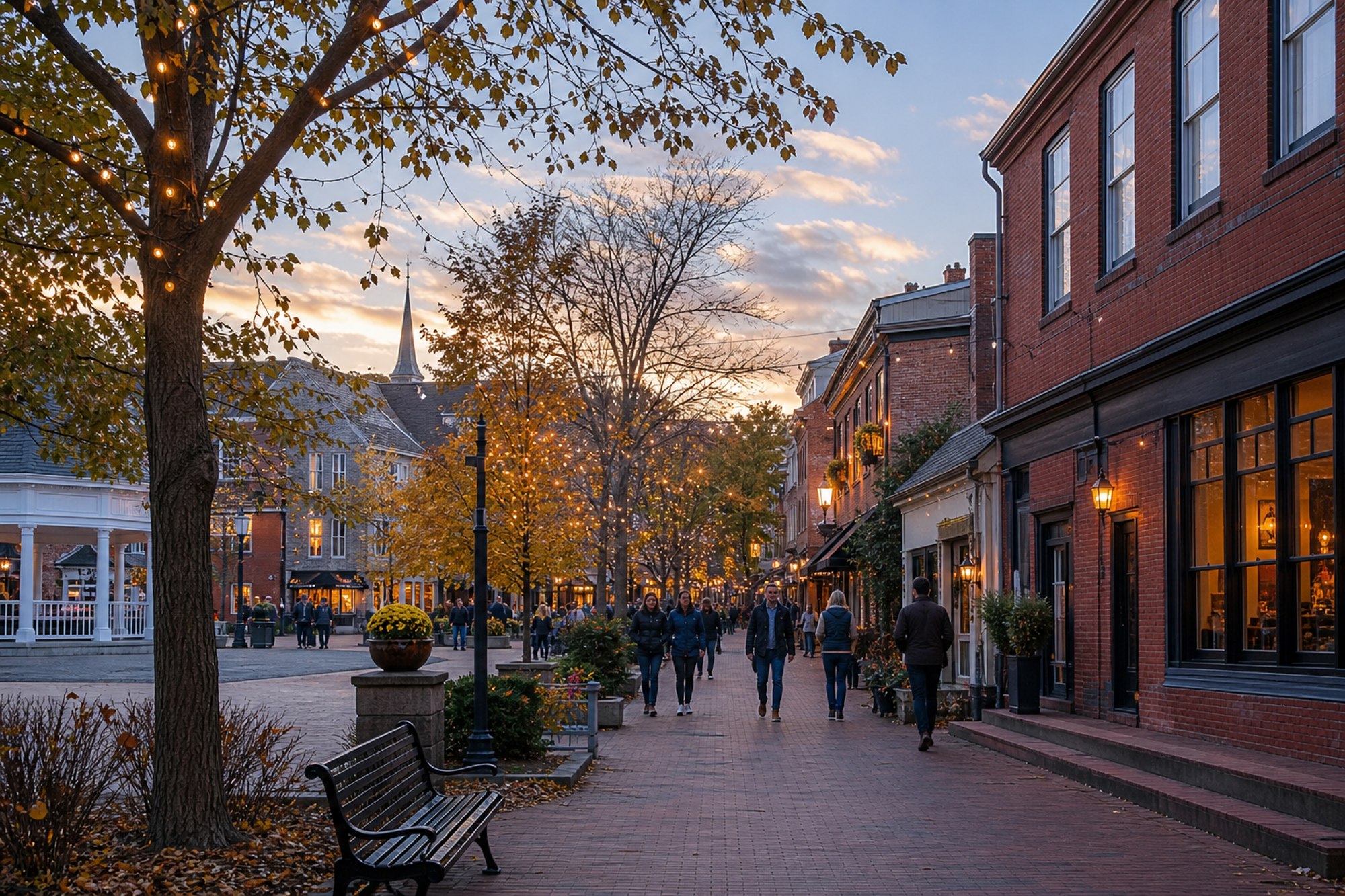 Concept image of a New England town center in West Hartford, Connecticut
